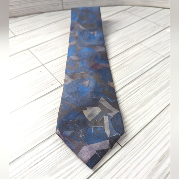 Oscar de la Renta Vintage Abstract Tie in Blue and Gray Multi - Picture 3 of 9
